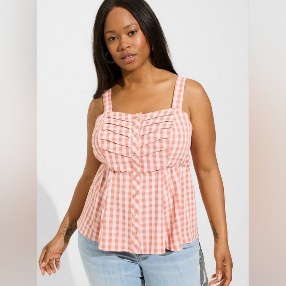 Torrid seersucker peplum button up tank babydoll size 2x lark plaid